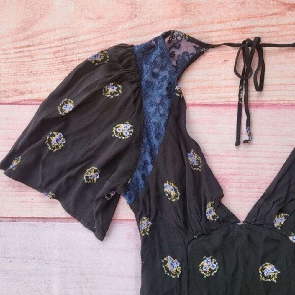 Free People Black Clove Mockingbird Keyhole Back A-line Mini Dress‎ Size 4 - Picture 6 of 11